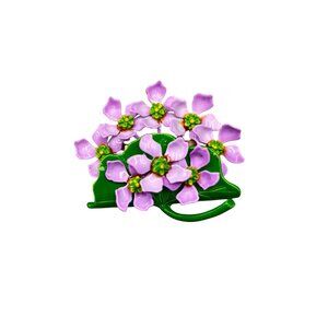 Vintage Purple Floral Bouquet Brooch Enamel Lilac Bouquet Pansy Flowers